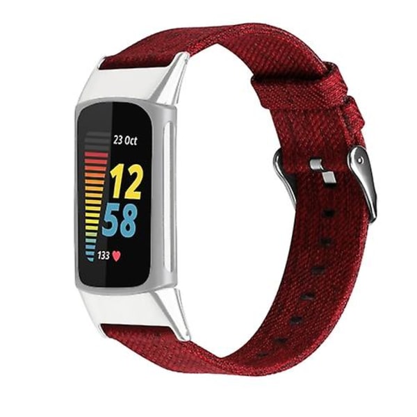 Til Fitbit Charge 5 Nylon Canvas Urrem JRT Red