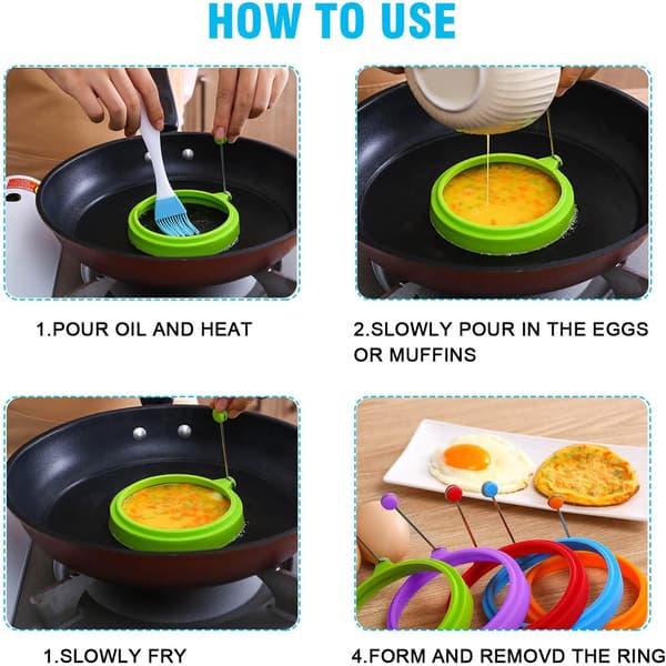 Silikon eggringer, 10 cm, matvaregodkjent, non-stick belegg, stekte egg