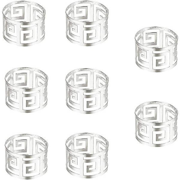 8 stk. Serviet Deko Ring, Runde Metal Servietter, Servietholdere, Gennemformet Mønster, Simpel Og Elegant, Rustfrit Stål, Til Bryllup, Banket, Middag, De