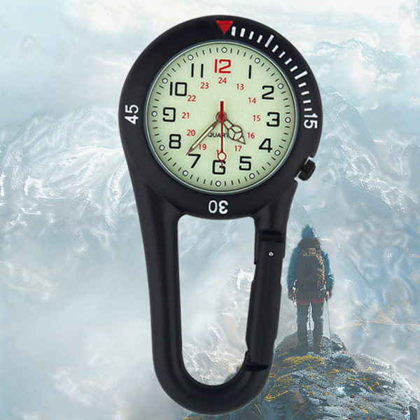 Svart Clip-on Digital karbinhake klocka Ryggsäck Fob Bälte Vattentät och Stöttålig Ficka clip-on Quartz Klocka Glow