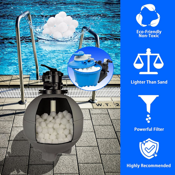 1,5 lb Pool Filterkugler Pool Filtermedie til Swimmingpool Sandfiltre (Svarer til 50 lb Pool Filtersand), hvid