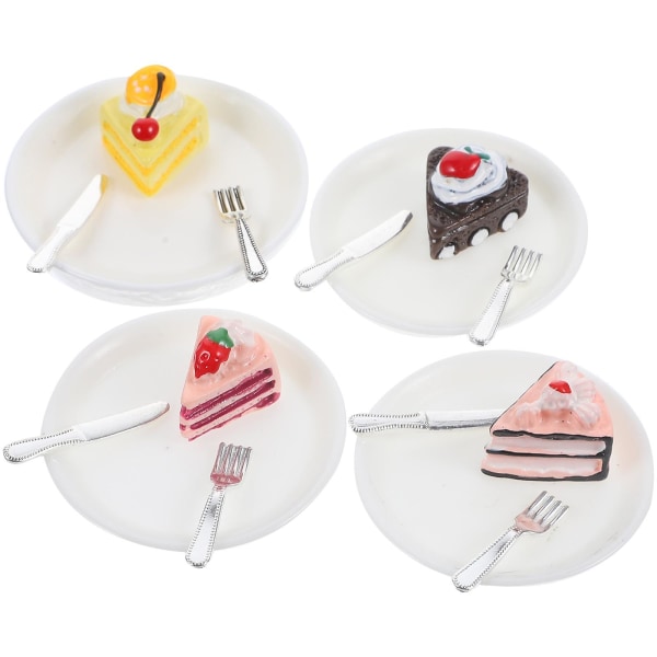 4 stk Simulerte Mini Kaker med Tallerken Miniatyrkake Modell Miniatyr Scene Layout Dekor 3.5CM