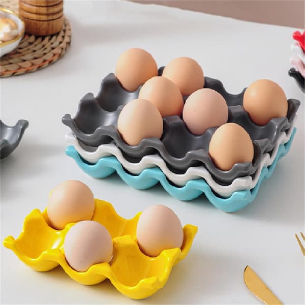 Ceramic Egg Tray, 12-Slot Refrigerator Organizer — For Kitchen and Dining (12-Slot - Black)