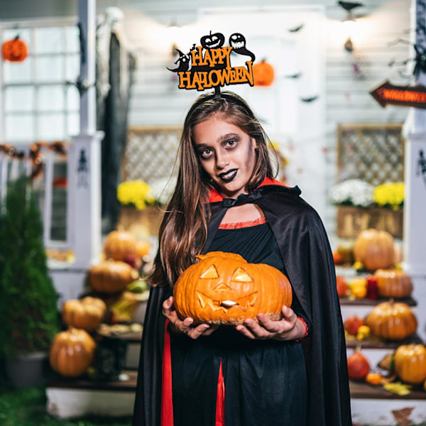 Halloween-hiuspanta, Upea Keltainen Happy Halloween -Teksti Hattu Hiusten Asusteet Hiuspanta Naisille ja Pojille Hiuspanta B