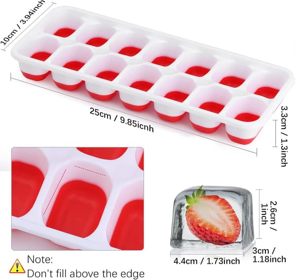 Silikone Isterningeforme - 14 Isterninger pr. Form, Spildsikre Låg, Stabelbare til Fryseren (4-pak, Pink)