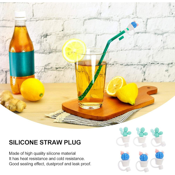 6 stk Silikon Straw Tips Cover, Gjenbrukbare Drikkestraw Caps Tips Lids, Søte Straw Plug Straw Protector For 6mm Straws Style A