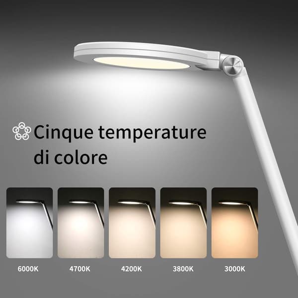 LED Desk Lamp, 10 Brightness Levels and 5 Adjustable Color Modes, Touch Control Bedside Lamp, White