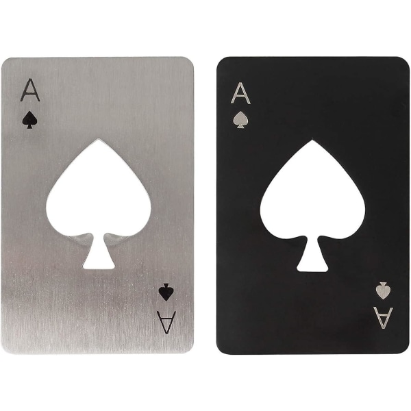 2 delar pokerflasköppnare, flasköppnare i rostfritt stål, lämplig för plånboksstorlek (svart och silver)