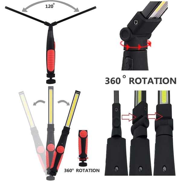 Laddningsbar LED-arbetslampa med magnet och USB, vikbar 360 graders rotation, laddningsbar LED-inspektionslampa, inspektionslampa för hushållsarbete