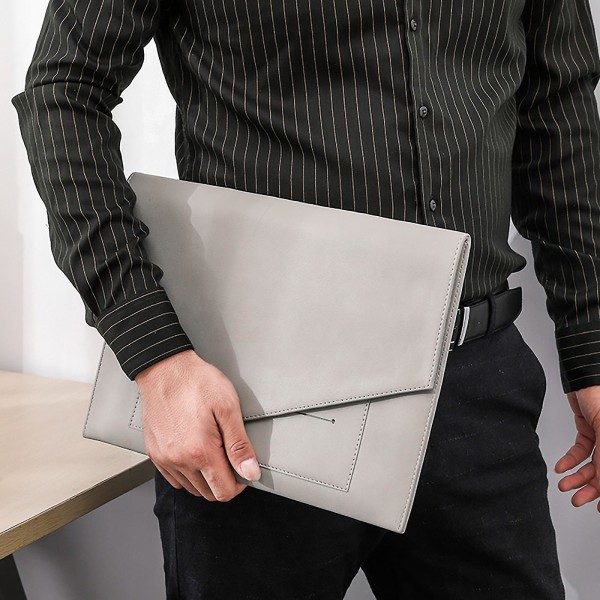 Laptopväska. Läderyta, Frostad Innerfoder. För Tablets Upp Till 18,3 Tum Grå