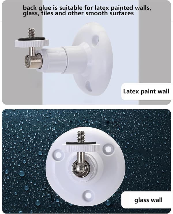 360 Degree Adjustable Screwless Mounting Bracket for Ring Camera, No Drilling, Adhesive Wall Mount, 2-Pack White