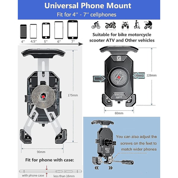 Motorsykkel Telefonfeste, Sykkel Telefonholder, En-trykks Automatisk Lås Rask Utgivelse Styre Mobiltelefonholder