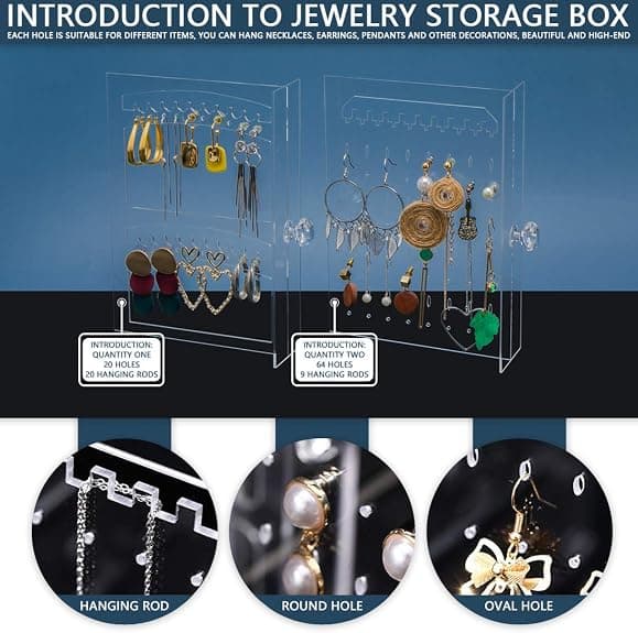 Set med 2 smyckesförvaring, smyckesdisplayhållare, transparent Acr