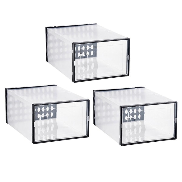 3 stk Sko Stativ Deksel Stable Sko Bokser Sneaker Oppbevaringsboks Tomme Sko Bokser Klar Sko Organiser Black 34X24X15.5CM