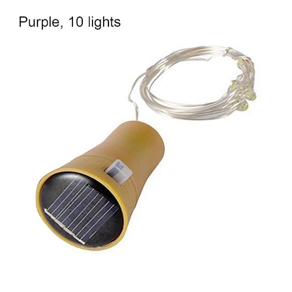 10-pak solcellelamper til vinflasker, 20 LED solcellepropper, kobbertråd [DB] purple 10LED
