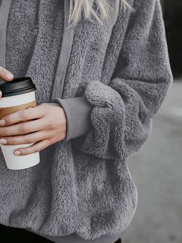 Dame fuzzy hættetrøjer pullover hyggelig oversized lommer hætte