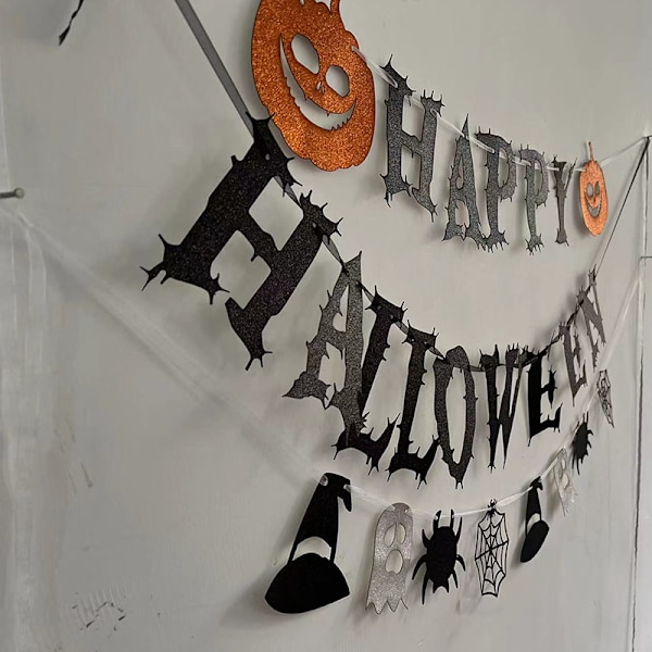 Happy Halloween-bannere, Glimtende Halloween-hængende Girlander Græskar Heks Hat Spøgelse Edderkop Spøgelseshus Party Dekorationer