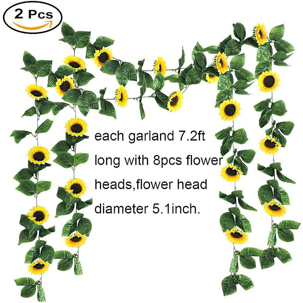 7,2ft/stk Kunstig Solsikke Girland Med 32 stk Solsikkehoveder Silkeblomst Ivy Vine Gar