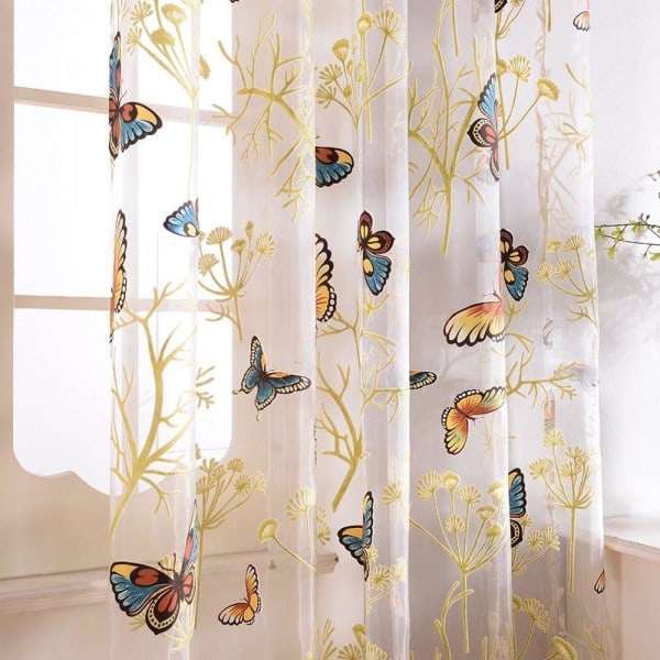 Ganska trykte Butterfly Sheer Gardiner Polyester Sheer Gardiner