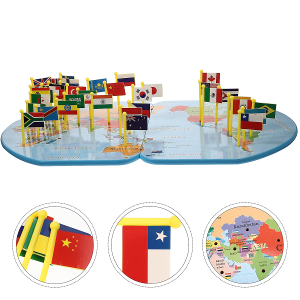 1 set världskarta pusselleksaker Världens flaggor Leksaker Geografiska kognitiva leksaker BarnleksakerAsorterade C Assorted Color 52.6X34.3X1CM