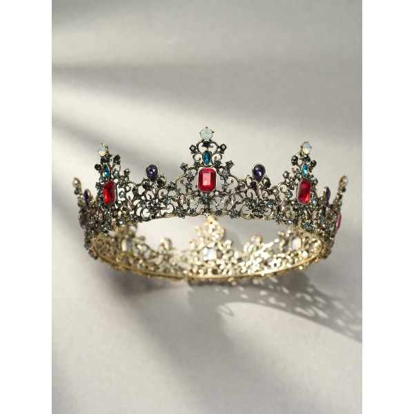 Jeweled barokk Queen Crown - Rhinestone bryllup tiaraer og kroner for kvinner, svart kostyme fest hårtilbehør med
