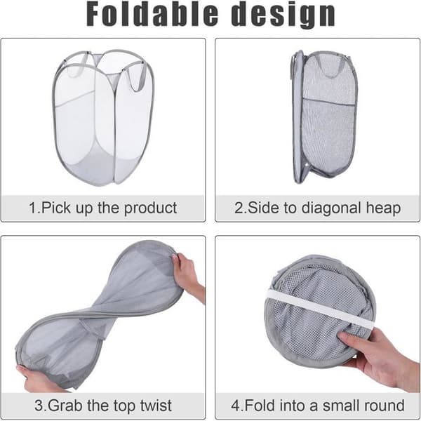 Horizontal Mesh Laundry Hamper. Side Pocket, Handles. Perfect for Laundry Room/Bathroom. Optimal Storage.
