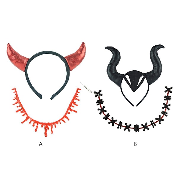 Halloween-paholaisen sarvet -pääpanta ja verinen kaulakoru -tippuvan veren kaulakoru - naamiointi - pääasu - vampyyri - cosplay - asusteet A