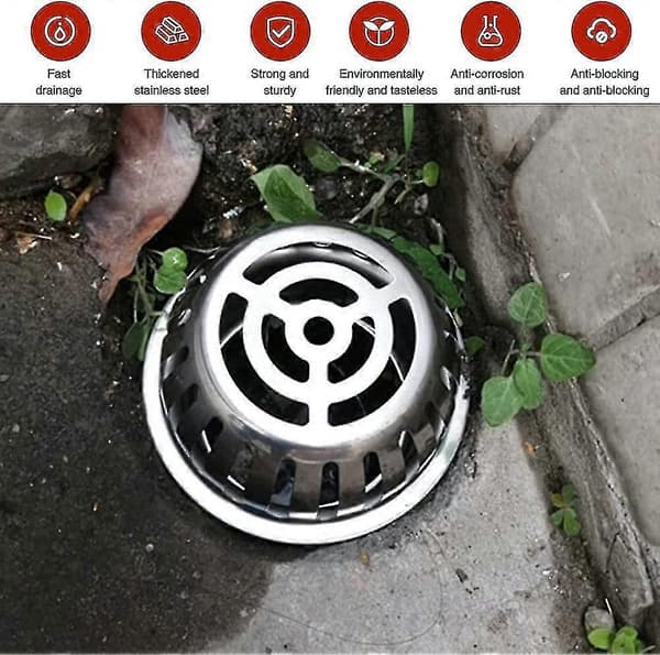 2 stk. rustfrie nedløpsrørssiler, diameter 83 mm, takrennebeskyttelse