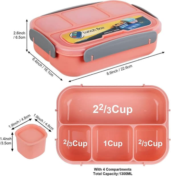 Matboks Voksen, Matboks Barn, Matbeholder for Voksne/Barn/Studenter, 1300ML - 6 Rom Bento Matboks Rosa Pink