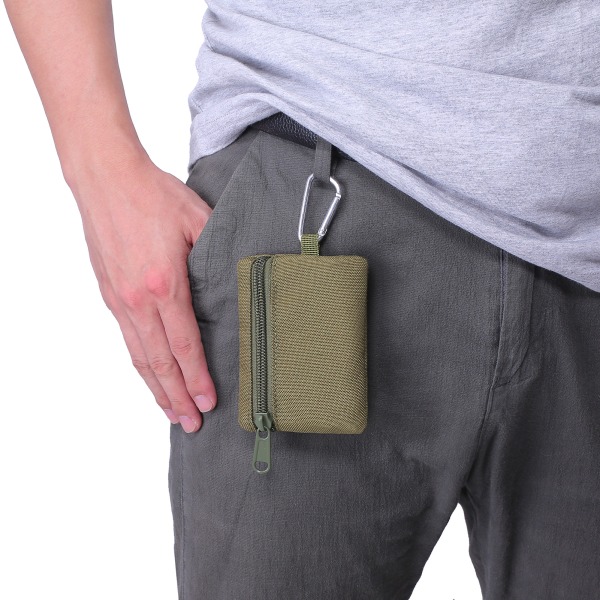 Äkta präglad nylon för män, blockerande plånbok Myntficka ， armégrön