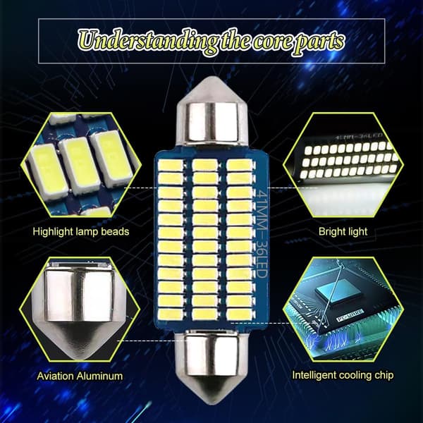 10 stk bil-LED-lys, interiør bil-LED, 41 mm, hvitt lys, egnet for de fleste biler