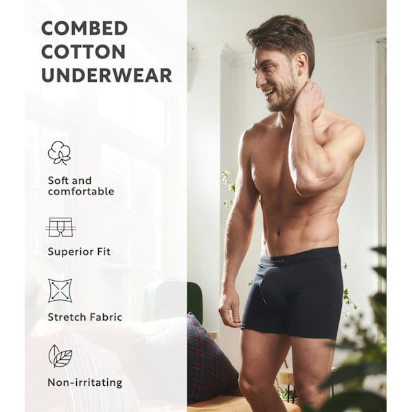 Miesten ComfortSoft kosteutta siirtävät, hengittävät puuvillabokserit miehille, 6 kpl, musta Black M