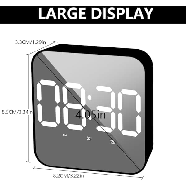 Large LED Temperature Display, Tick-Free USB/Battery Powered Clock, Snooze Function, 3-Level Adjustable Brightness, Voice Control