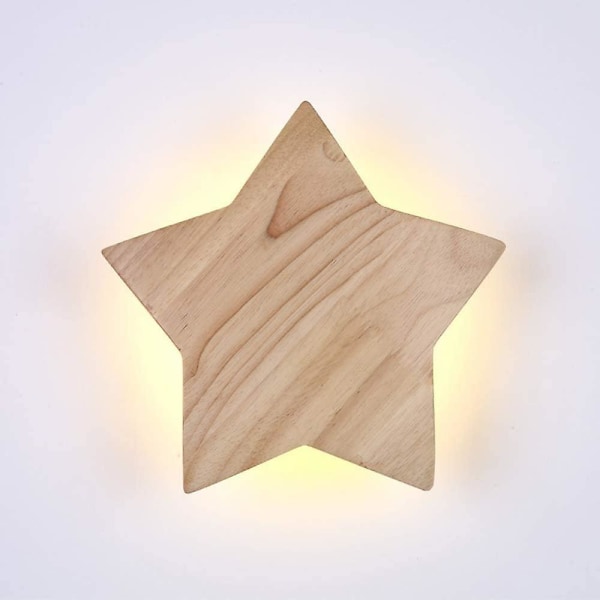 Led Wood Star Væglampe - Moderne kreativ tegneserienatlampe til baby, børn, soveværelse, stue (3000k varmt lys)