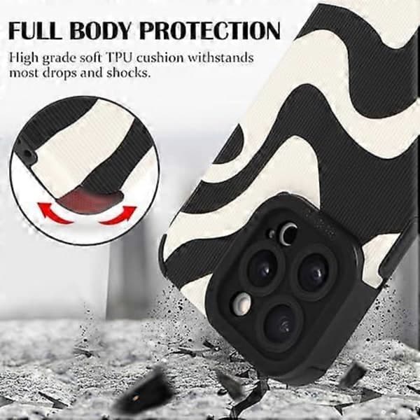iPhone 15 Pro Max Case, Cute Zebra Wave Pattern Design Case for Women Girls Soft TPU Bumper Anti-Scratch Shockproof Full Camera Protection Case