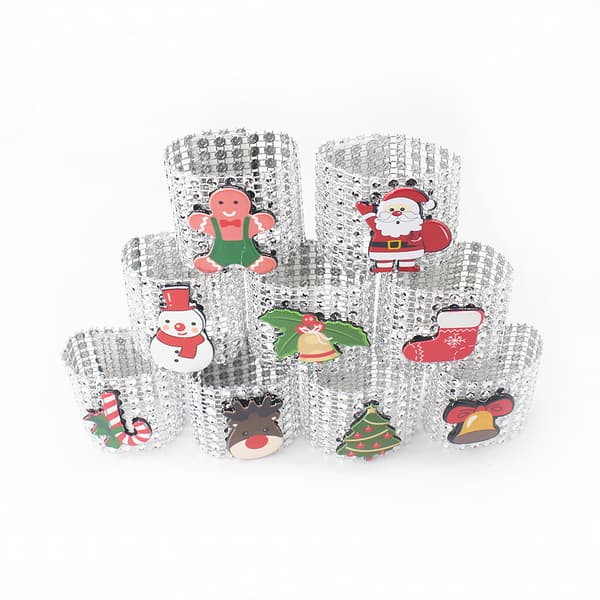 9 st silver servettringar, julrhinestone servettring ho