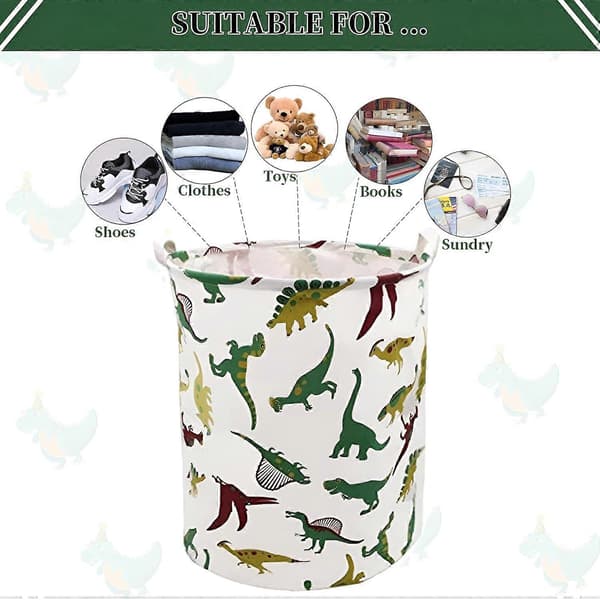 Large Foldable Waterproof Fabric Laundry Basket with Handles, Boys' Laundry Hamper with Dinosaur Motif