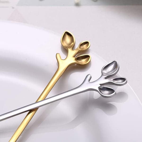 Coffee Spoons, Stainless Steel Leaf Shaped Handle Coffee Spoons