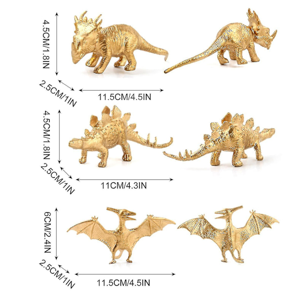 Guld Edition Dinosaur Model Kit Fødselsdagsfest Dinosaur Dekoration Håndlavet Model Legetøj 6stk