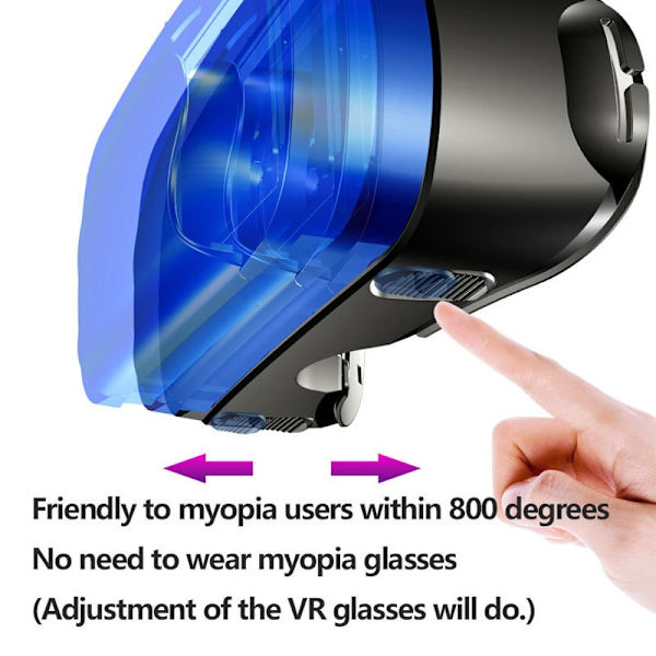 3D VR-glasögon Virtual Reality Full Screen Bredbilds VR-glasögonlåda för glasögon med Bluetooth-fjärrkontroll (Svart Pro)