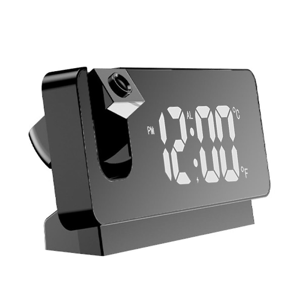 Projektorvekkerklokke for soverom, digital vekkerklokke radio med dimmer og USB-ladingsporter, 180 roterbar projektor, dobbel alarm, snooze, klar svart Black