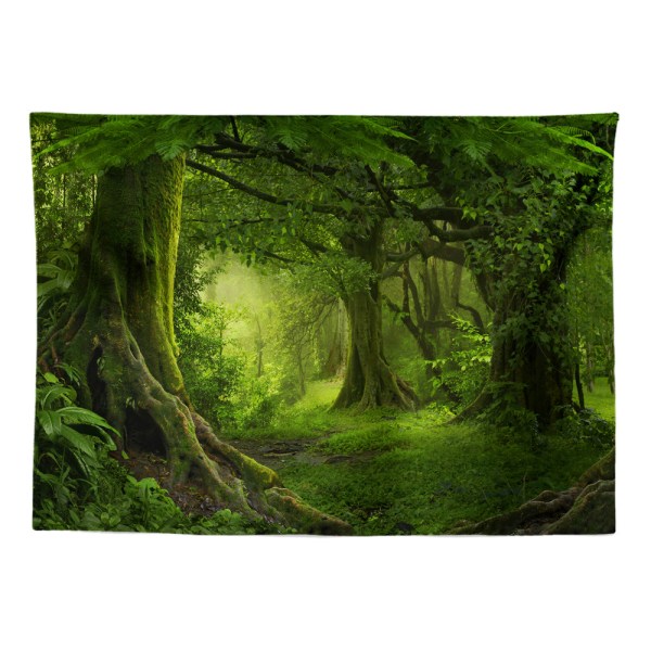 100*75cm Neitsytmetsän kuvakudos Vihreä puu sumuisessa metsässä Seinäkangas Luontomaisema Seinätapetti Sisustus Living Roo