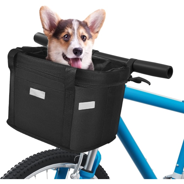 Bike Basket Front, Multi-Purpose Bicycle Handlebar Basket Folding Pet Cat Dog Carrier for Outdoor Cycling Shopping and Camping