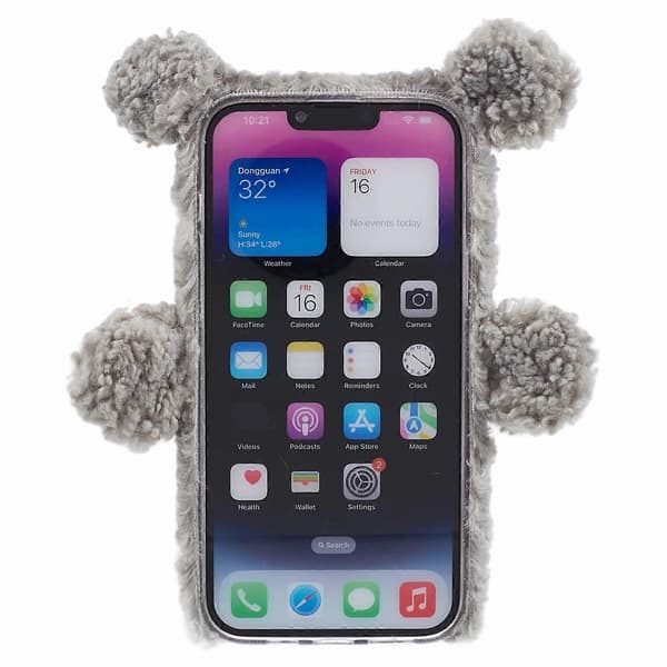 For iPhone 15 3D Bear Furry Plush Case Protective TPU Phone Cover