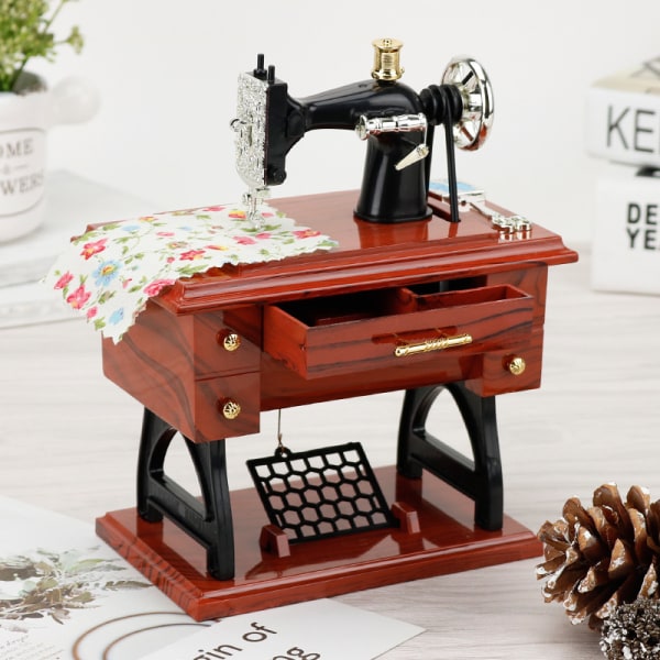 Kreativ spilledåse, spilledåse i træ Vintage symaskine borddekoration gave retro legetøj