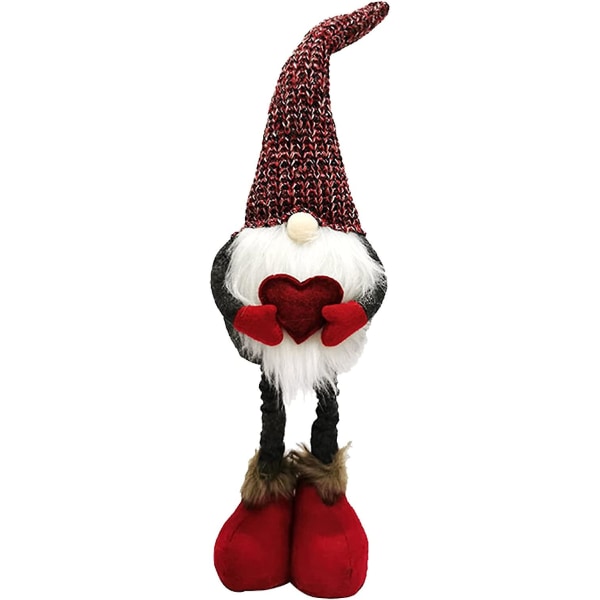 Jule-Nisse-Dukke i Plussj med Langt Skjegg, Stående, Håndlaget Svensk Jule-Nisse-Dukke, Justerbar Dverg-Elf til Julepynt, Hjemmepynt