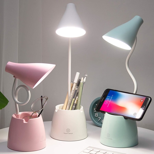Bordslampa, LED-bordslampa 3 ljuslägen och peksensor, 360° roterande skrivbordslampa med dimbar intensitet för läsning, studier