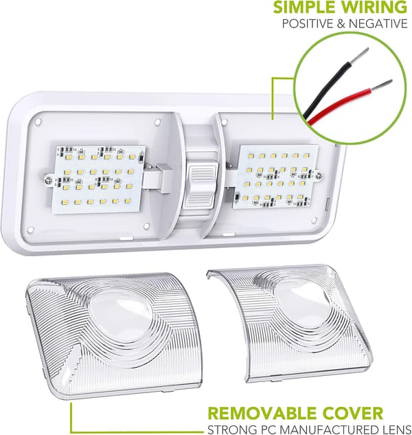 LED Ceiling Light Double Dome DC 12V Fixture with On/Off Switch