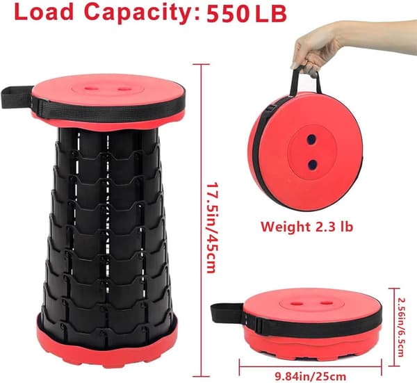 Foldable Telescopic Stool Portable, Collapsible Stool for Adults, Upgraded Foldable Folding Seats with 550 lbs Load Capacity, Red