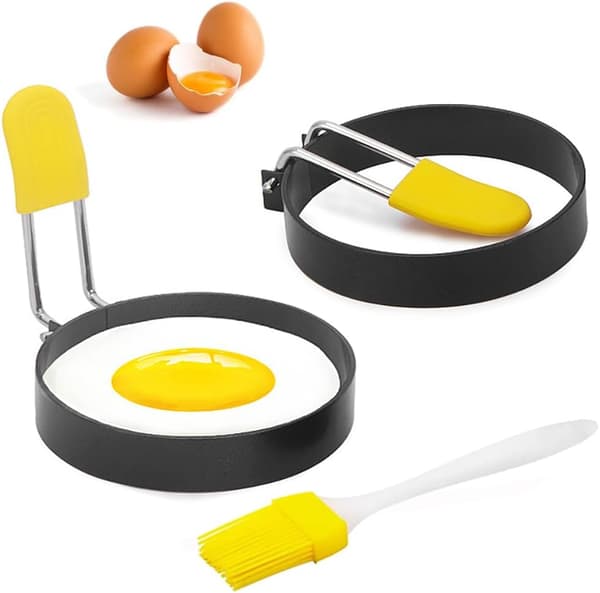 Eggringer for steking av egg og muffins; runde eggformer for matlaging av brød og smørbrød; rustfritt stål med non-stick belegg.